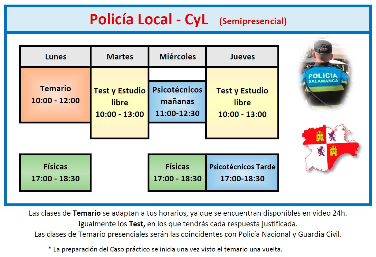 horarios de las clases de la preparación de las oposiciones a policía local en academia cepol.es de salamanca